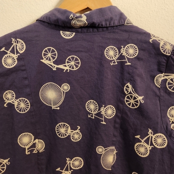 Porridge Anthropologie Shirt Dress Cotton Two Wheeler Bicycle Blue White Size 4 - Picture 11 of 13